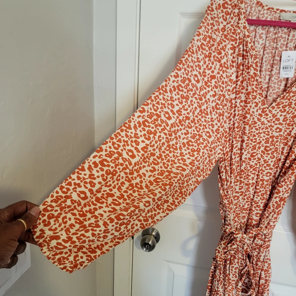 NWT Adorable Loft Women's Dark Orange multi Longsleeve swing dress sz XXL. - Picture 9 of 10